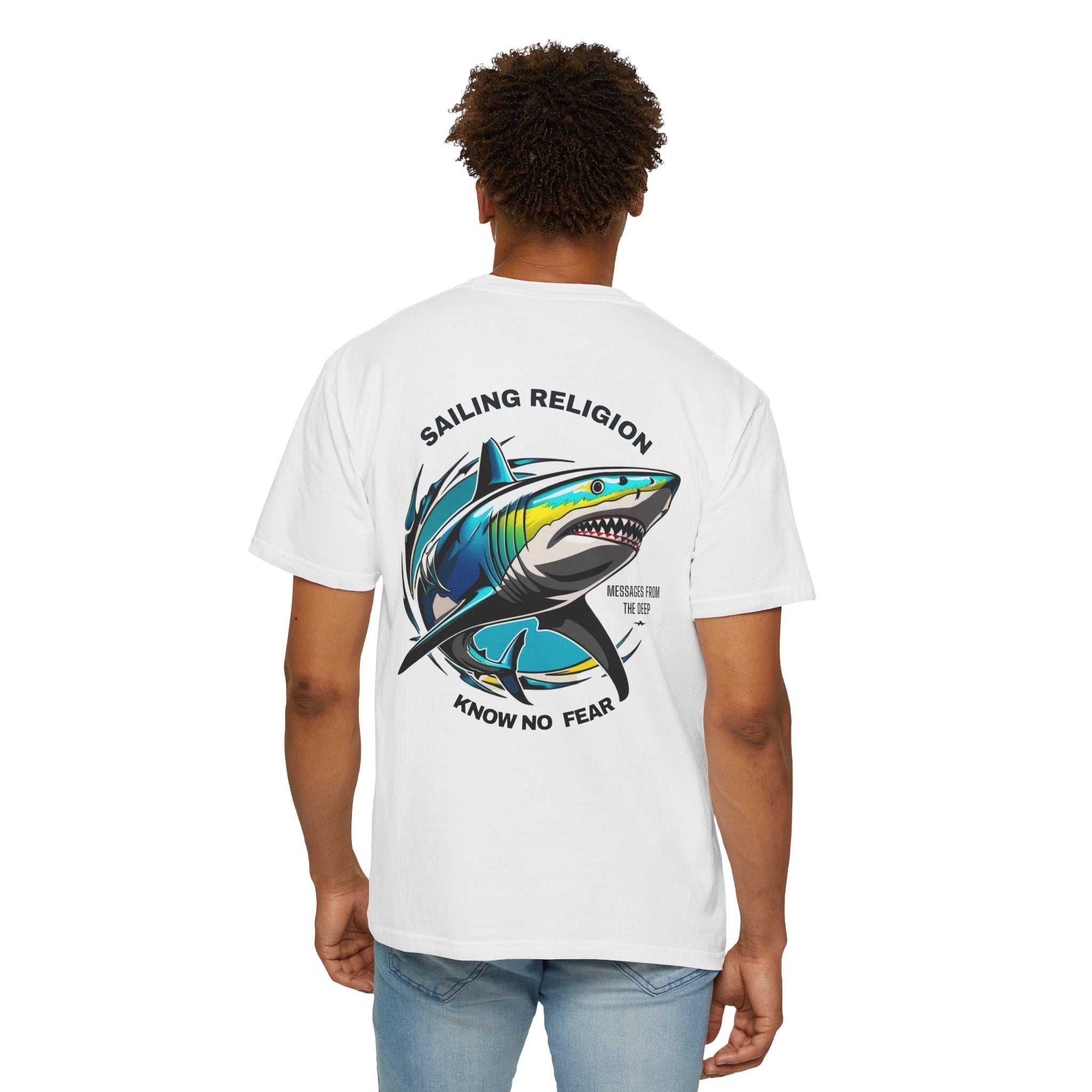 Sailing Religion Shark Graphic Unisex Garment-Dyed T-Shirt -