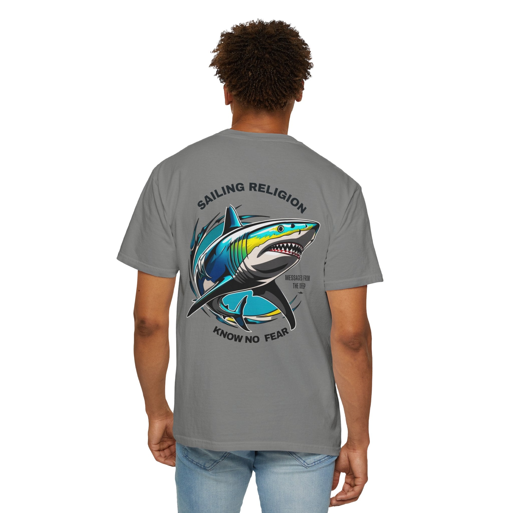 Sailing Religion Shark Graphic Unisex Garment-Dyed T-Shirt -
