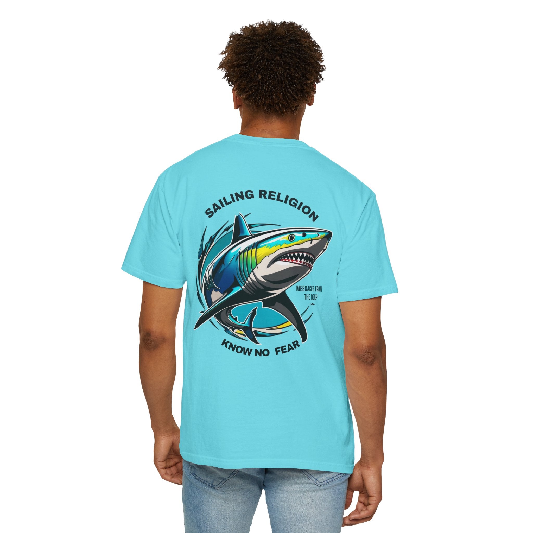 Sailing Religion Shark Graphic Unisex Garment-Dyed T-Shirt -