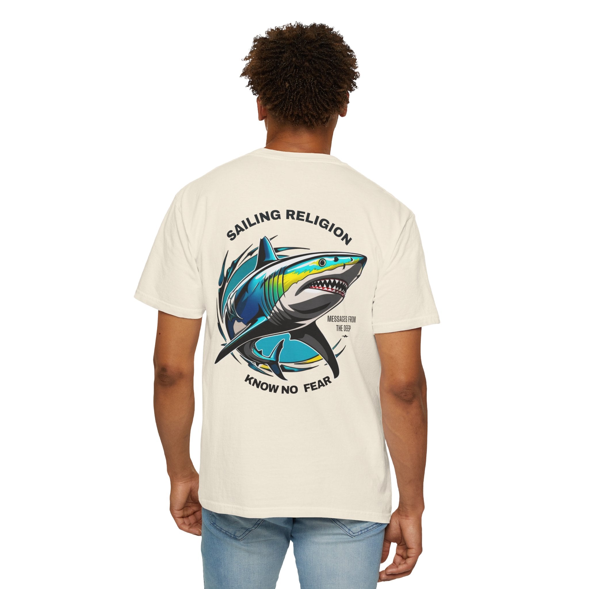 Sailing Religion Shark Graphic Unisex Garment-Dyed T-Shirt -