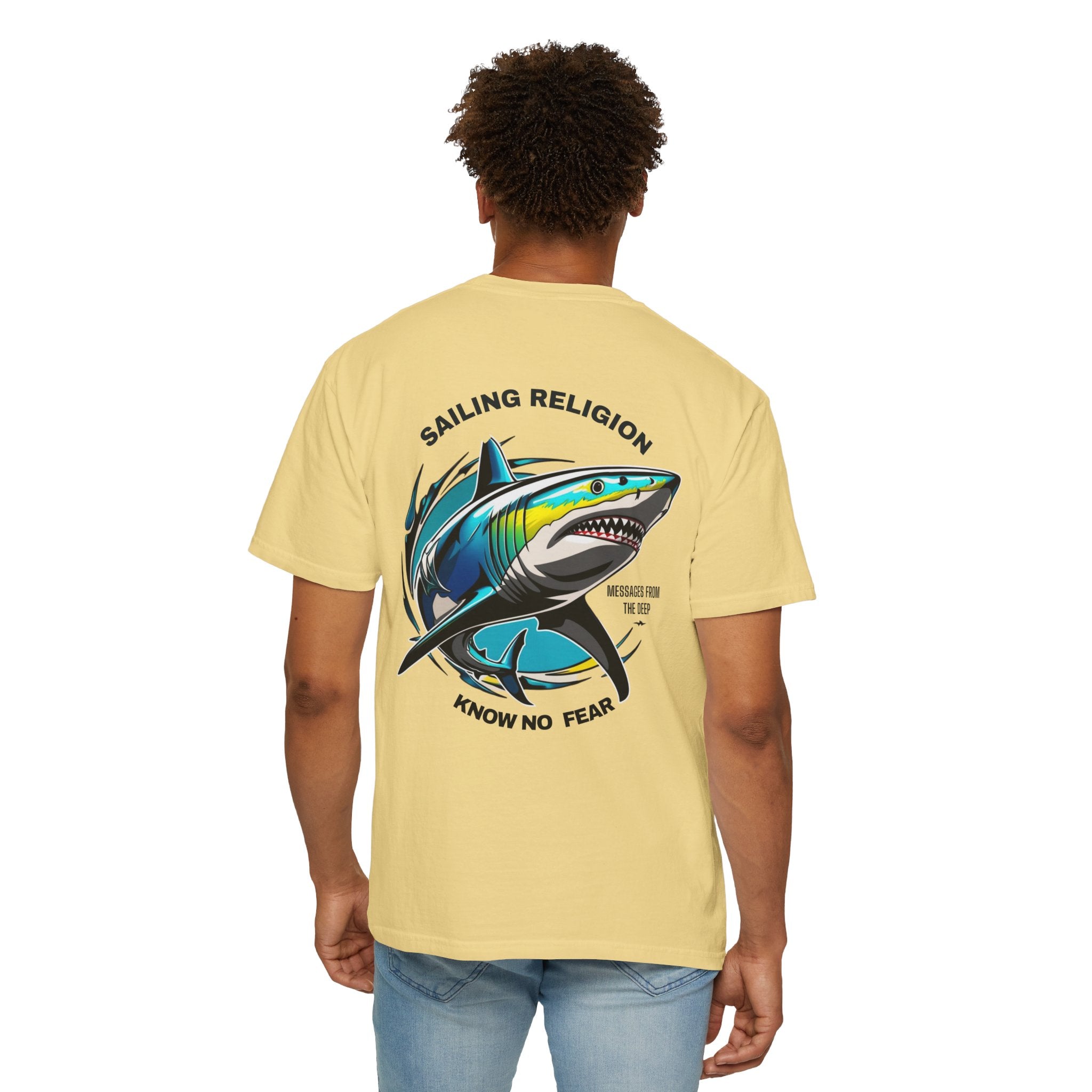 Sailing Religion Shark Graphic Unisex Garment-Dyed T-Shirt -