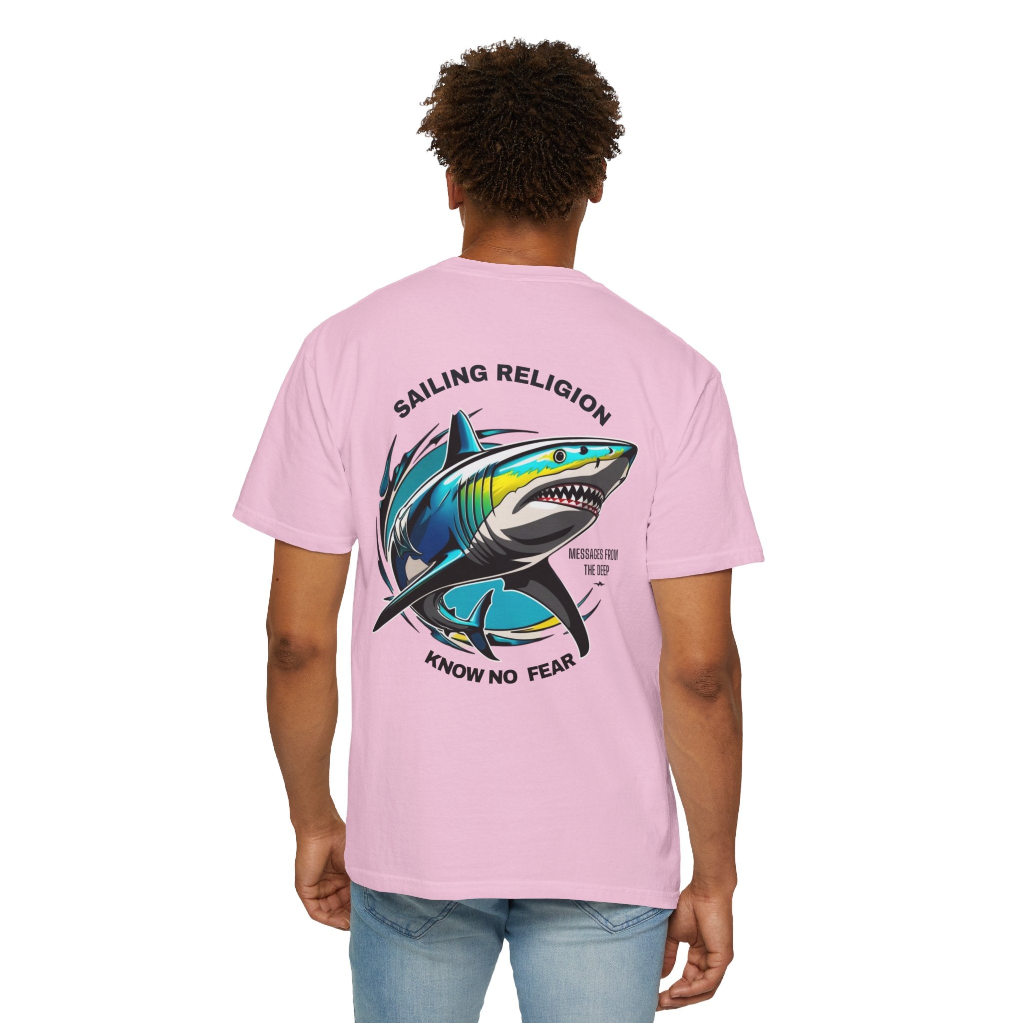 Sailing Religion Shark Graphic Unisex Garment-Dyed T-Shirt -