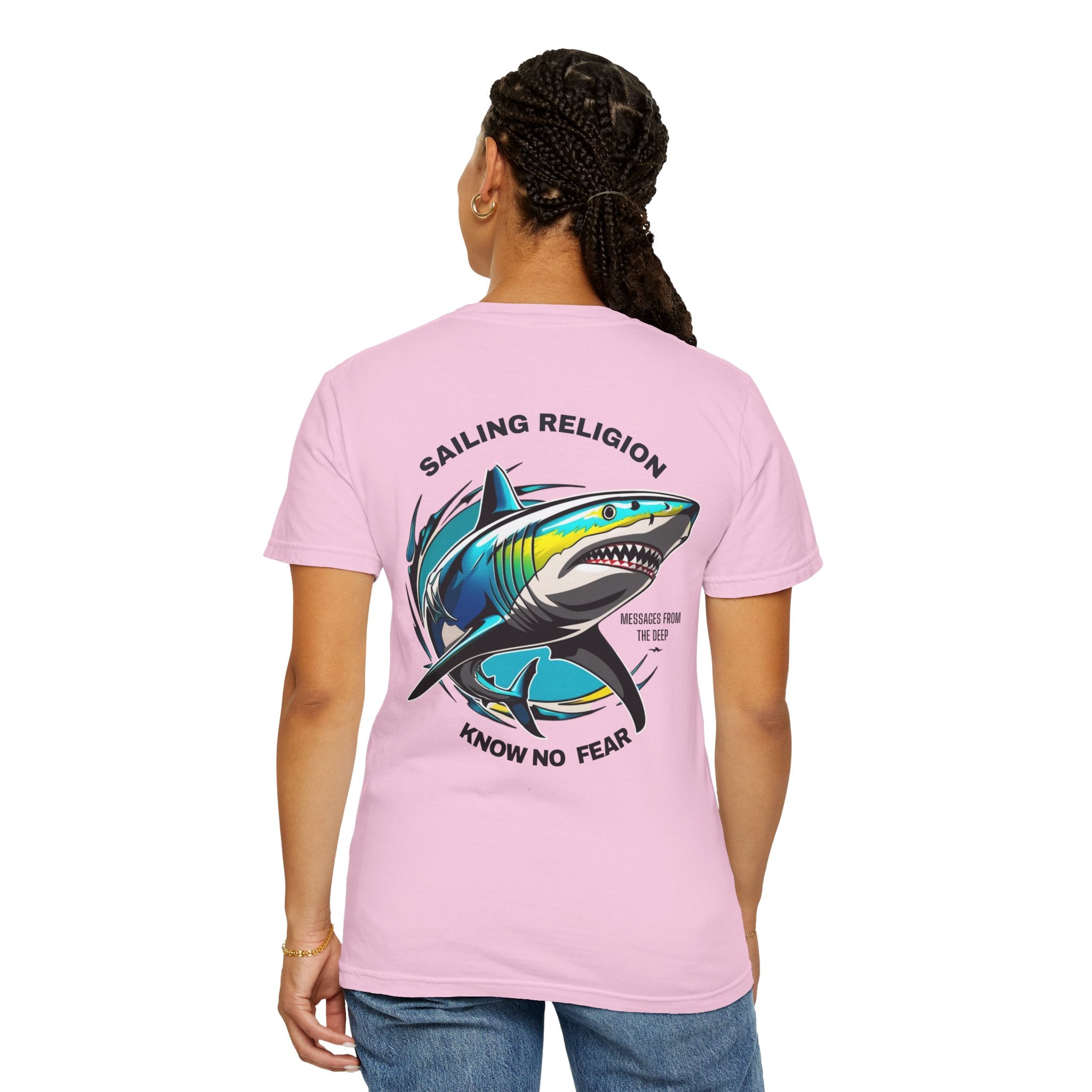 Sailing Religion Shark Graphic Unisex Garment-Dyed T-Shirt -