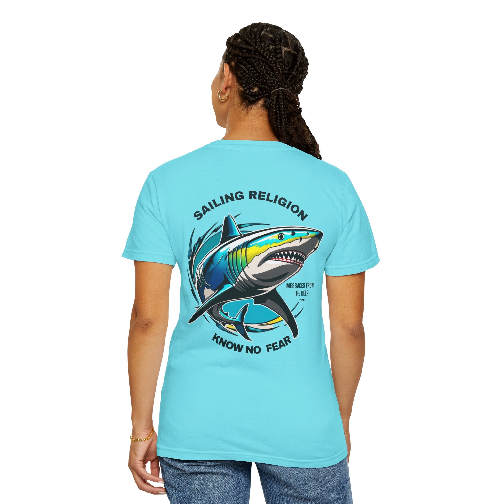 Sailing Religion Shark Graphic Unisex Garment-Dyed T-Shirt -
