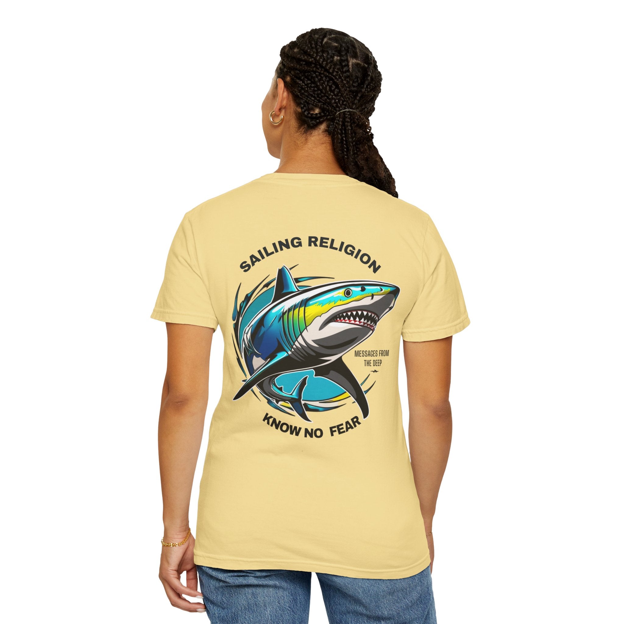 Sailing Religion Shark Graphic Unisex Garment-Dyed T-Shirt -