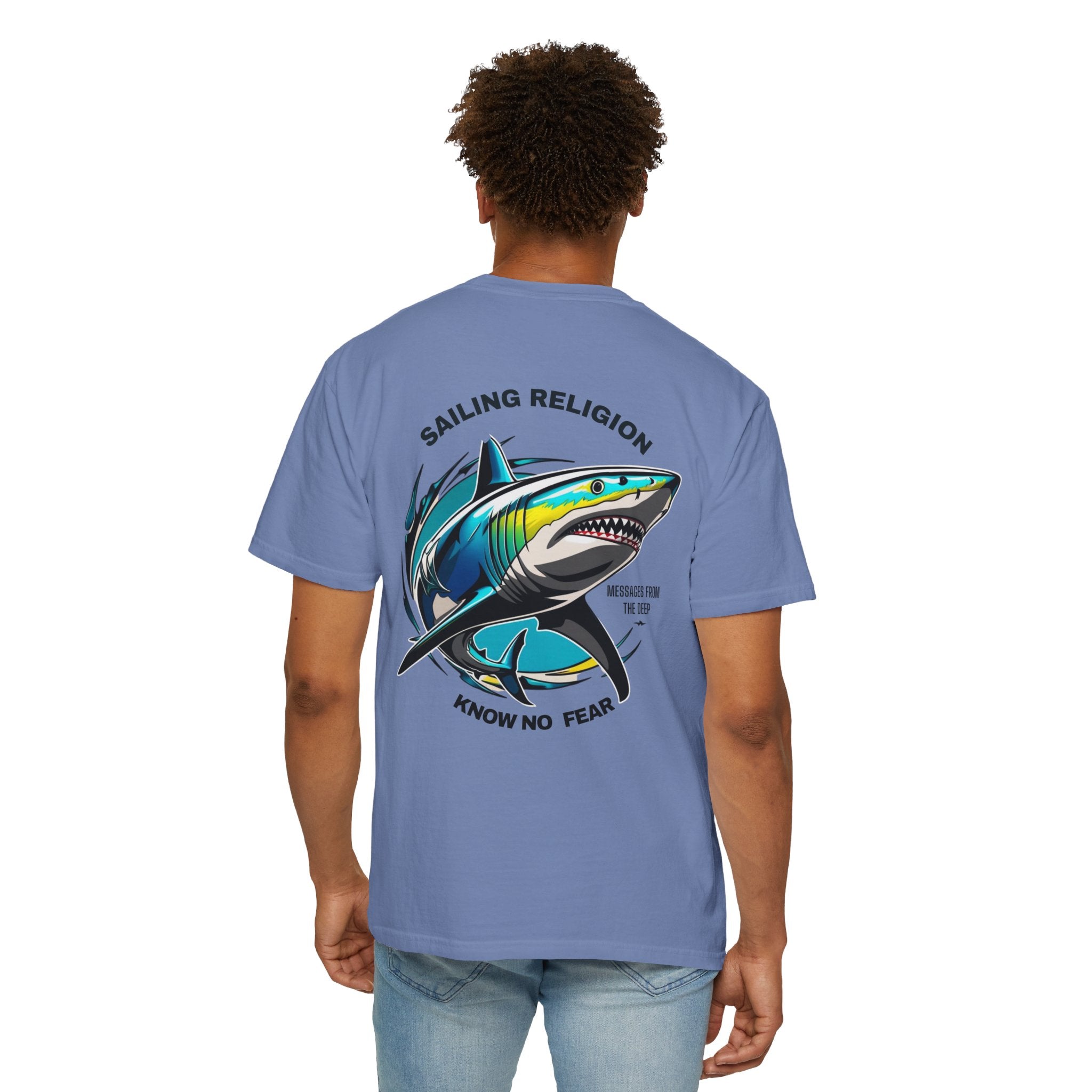 Sailing Religion Shark Graphic Unisex Garment-Dyed T-Shirt -