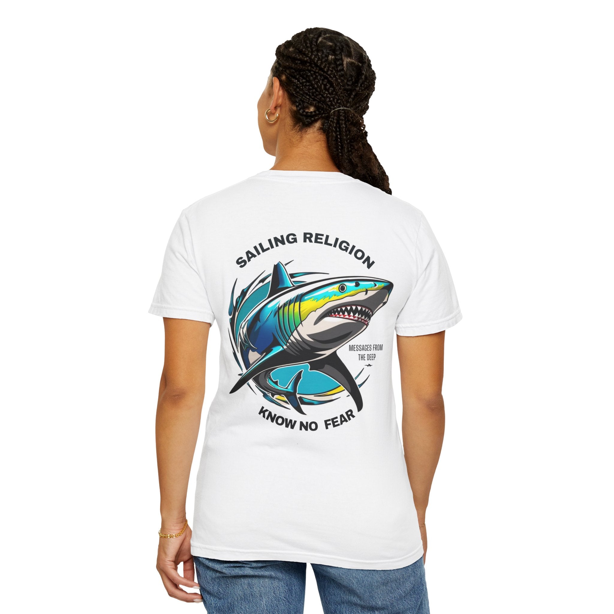 Sailing Religion Shark Graphic Unisex Garment-Dyed T-Shirt -