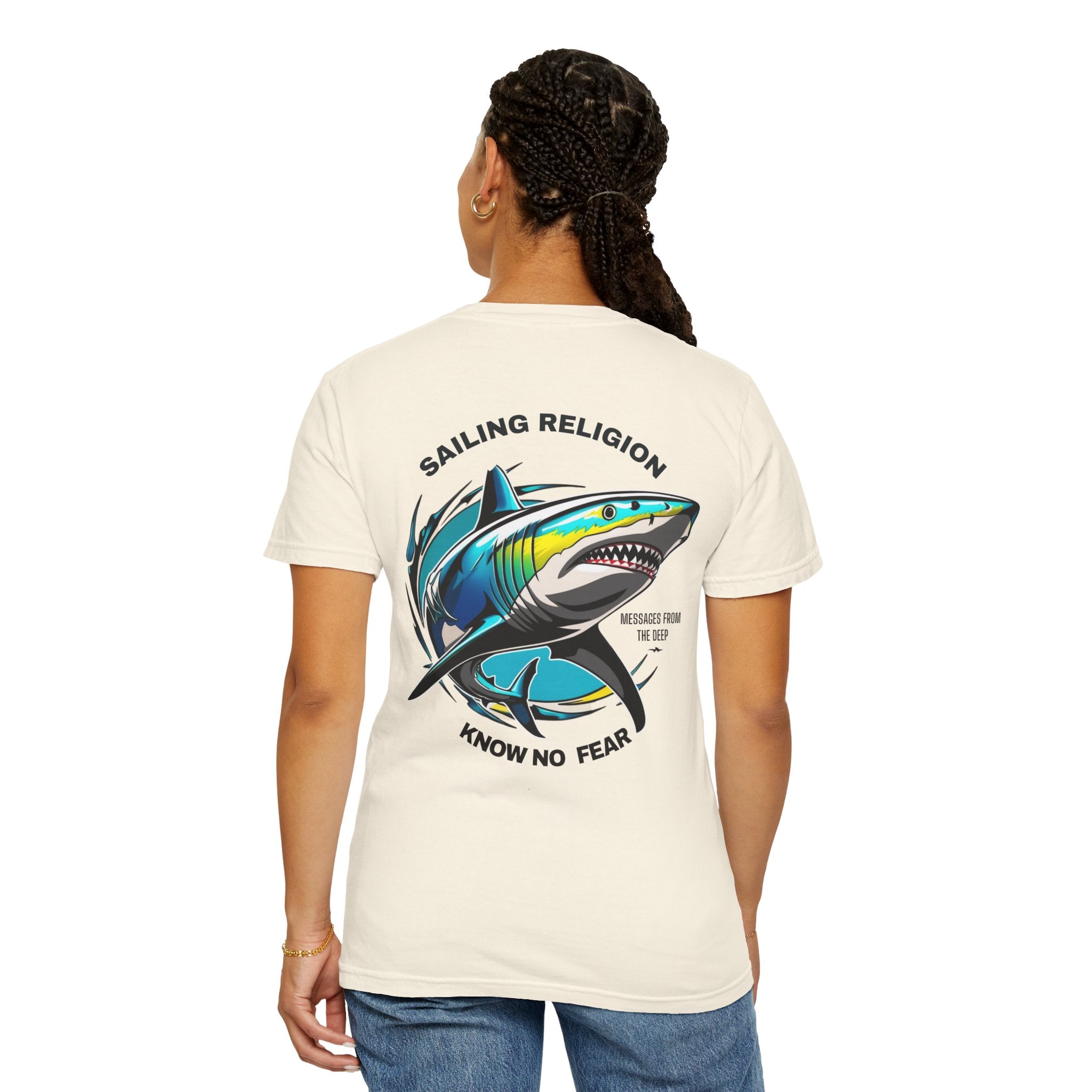 Sailing Religion Shark Graphic Unisex Garment-Dyed T-Shirt -
