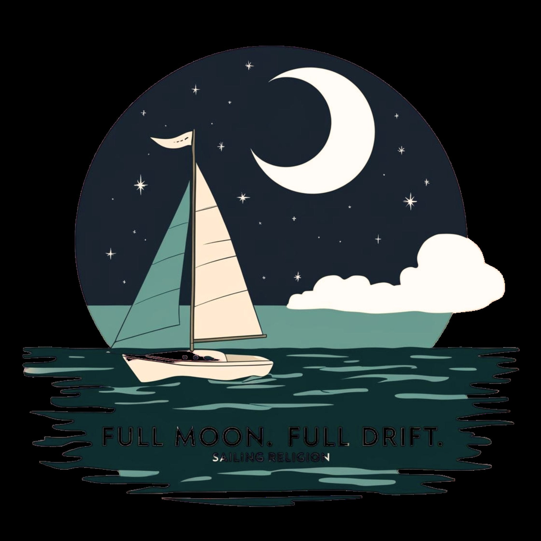 Man wearing a minimalist Sailing Religion t-shirt from the "Messages from the Sea" collection, ocean-inspired design with clean lines and nautical quote.